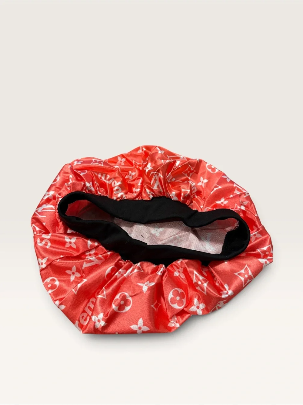 NWOT Source Unknown Red Logo-Print Satin Bonnet